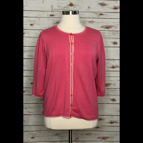 Talbots Plus Barbiecore pink/light pink button-down cardigan sweater Size 1X - Picture 1 of 5